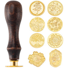 9Pcs Wax Seal Stamp Kit, Brass Sealing Wax Stamps Head  Wooden Handle for Weddi