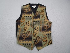 Vintage Attitudes Vest Men Small Green Knit Button Up Abstract Made in USA 90s