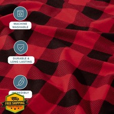 Bare Home King Flannel Sheet Set Buffalo Plaid Red/Black Cotton Deep Pocket