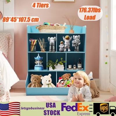 4 Tiers Kids Toy Storage Organizer Kids Bookshelf Storage Rack For Playroom