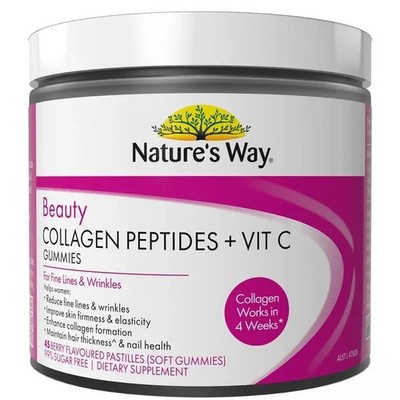 Nature's Way Beauty Collagen Peptides + Vit C Fine lines Wrinkles 45 Gummies