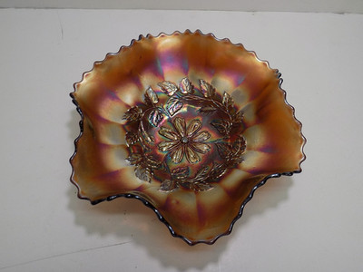 Dugan / Diamond Cosmos Variant Marigold Purple Carnival Ruffled Rim 9.5  Bowl