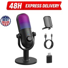 GUEVWES USB Microphone for PC Gaming - RGB Condenser Mic with Stand