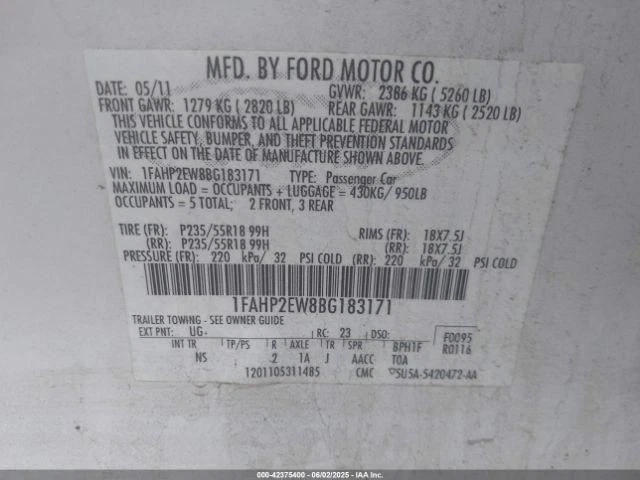 (LOCAL PICKUP ONLY) Hood Fits 10-12 TAURUS 2551574 Foto 2 de 4