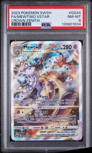 2023 POKEMON SWORD & SHIELD CROWN ZENITH #GG44 FULL ART/MEWTWO VSTAR PSA 8