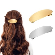 2 Pcs French Metal Oval Hair Barrettes for Women Non-Slip Simple Large Hair C...