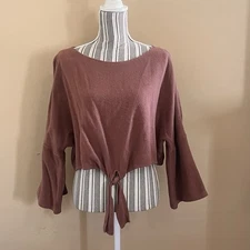 Grade & Gather Women’s Boho Cropped Tie Front Oversized Loose Blouse Shirt M