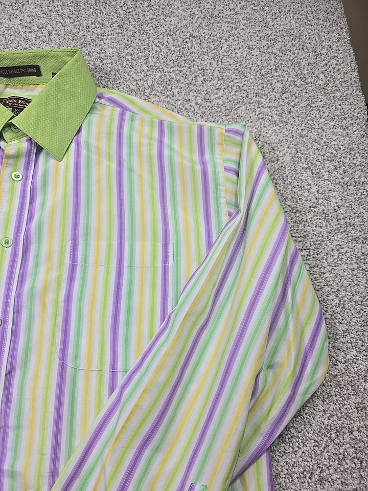 Henri Picard 衬衫男式 17.5 34/35 条纹长袖单针裁缝 — 第 4/4 张图片