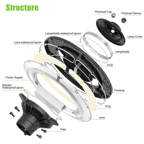 120W LED Post Top Light Commercial Outdoor Circular Area Pole Lamp Dusk to Dawn - Picture 8 of 11