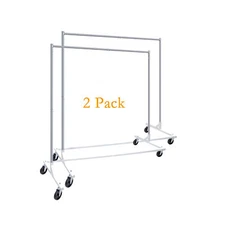 2PCS Heavy-Duty Garment Rack Z-Base Rolling Clothing Rack Clothes Rack w/4 Wheel