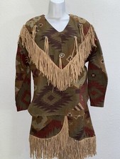 Vtg Liz E Parker TX Western Cowgirl Fringe Vest  Skirt Native American Sz S