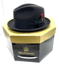 Vintage Richmond Brothers Richcraft Black Felt Fedora Men's size 7 Original Box