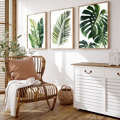 Tropical Botanical Canvas Wall Art Prints Palm Banana Monstera Green Leaf  Wal... | eBay