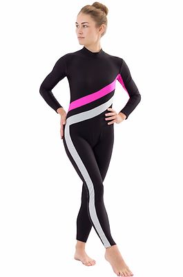 Damen Voltigieranzug Ganzanzug ''Emmi'' schwarz-pink-silber catsuit stretch shiny