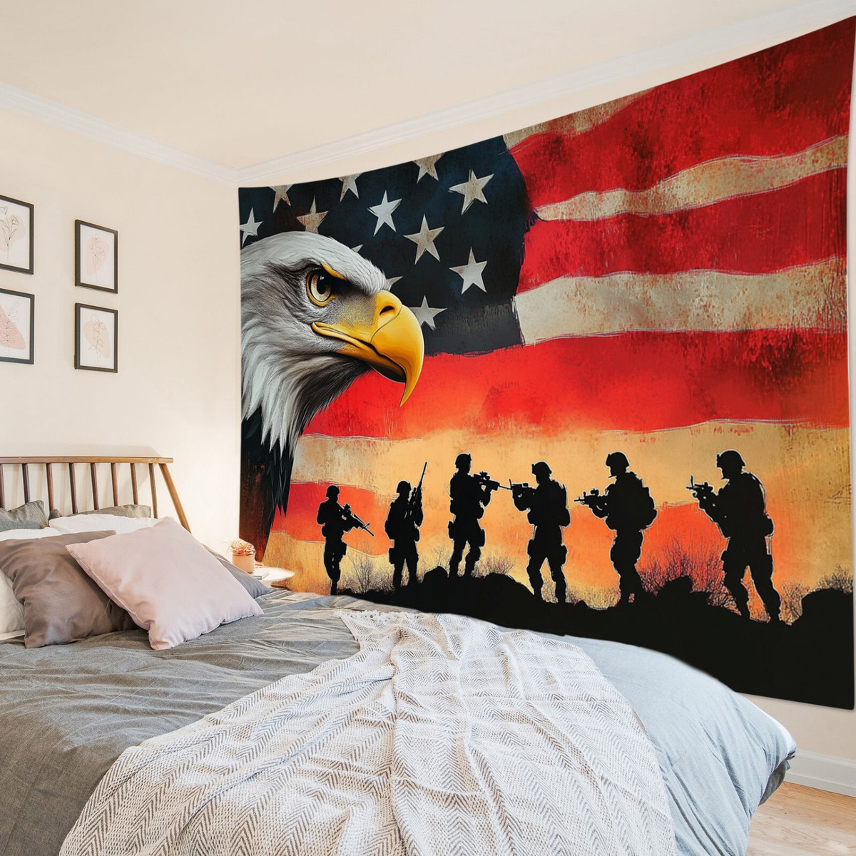 Wild Animal Eagle Vintage American Flag Tapestry for Bedroom