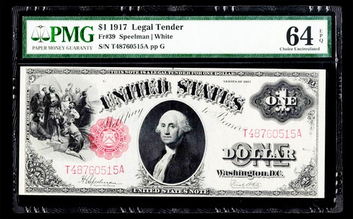 PMG Choice Uncirculated 64 EPQ 1917 $1 Legal Tender Note Fr.39 pp G - Picture 2 of 3