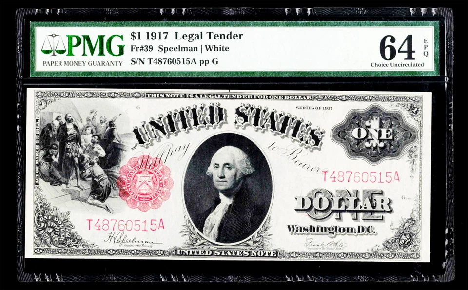 PMG Choice Uncirculated 64 EPQ 1917 $1 Legal Tender Note Fr.39 pp G - Image 2 of 3