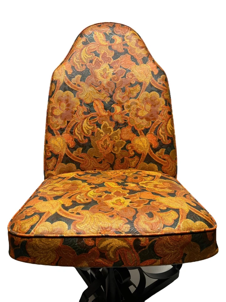 Silla de vinilo floral naranja estilo cal MCM de colección años 70 estilo cubo base de desplazamiento 1979 Foto 2 de 4