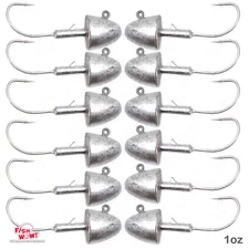 12pcs Fish WOW! 1oz Fishing Scampi Bullet Jig Head unpainted shad jigheads NEW