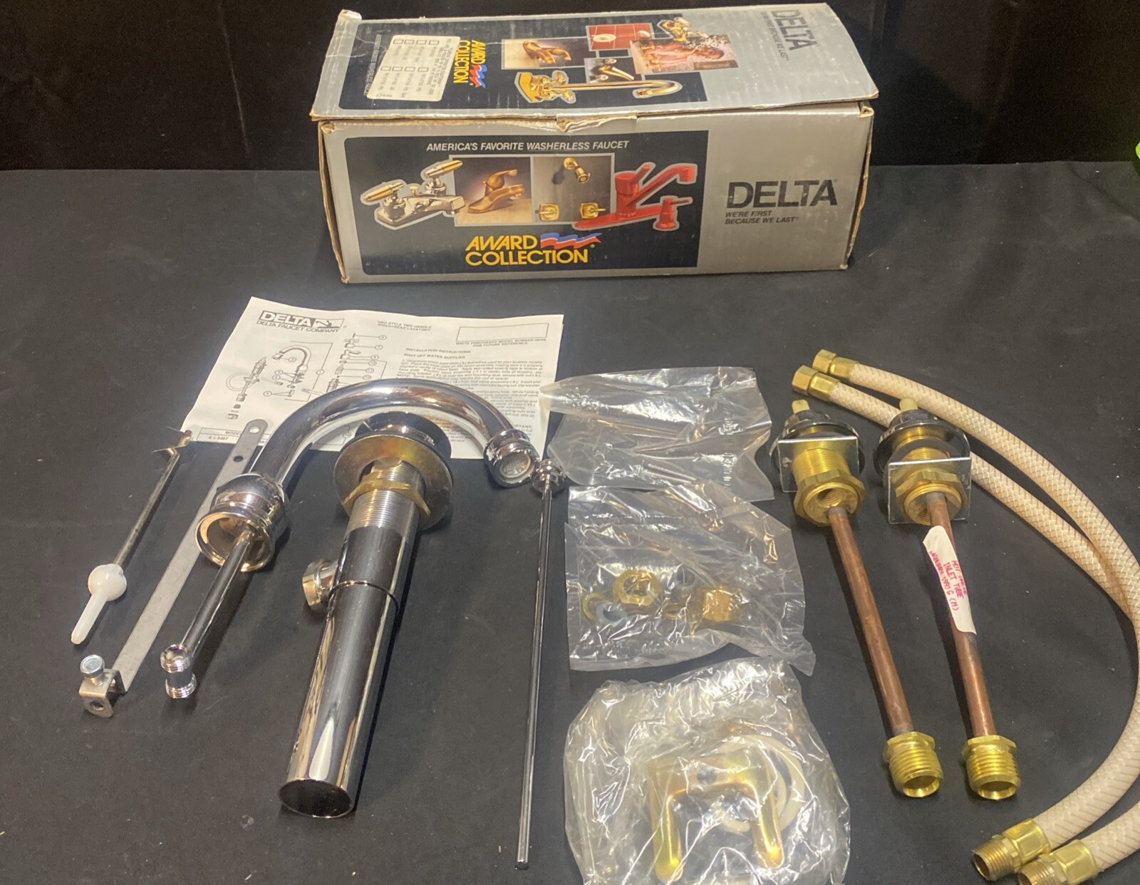 Delta Chrome Faucet 3567 Vintage 1991 Plumbing Polished, Less Handle Kit Unused