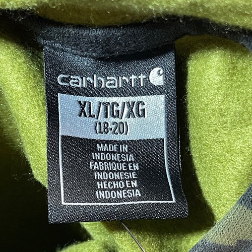 Carhartt Hoodie Kids XL Green 18 - 20 Camo Print Outdoorsy Sweatshirt Pullover - Picture 6 of 11