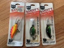 Lot of 3 Bandit Crankbaits Pre-Pradco Mistake, Fire Tiger - Made in USA - NIP