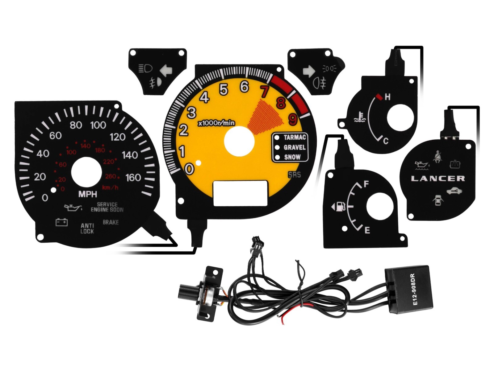 Ferrari Style Glow Gauge YELLOW Overlay For 03-06 Mitsubishi Lancer EVO 8