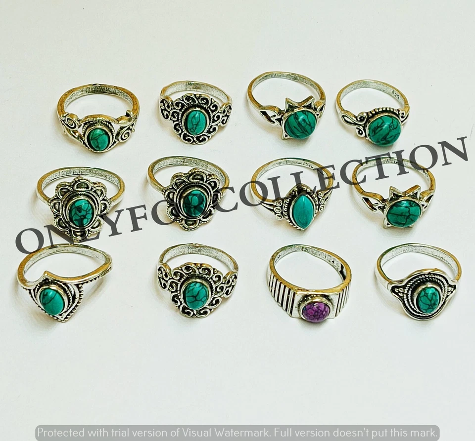 Lote de anillos de moda para mujer hechos a mano con piedras preciosas turquesa enchapados en plata de ley 925 Foto 3 de 3