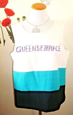 Perceptions Top Womens 16 White Teal Black Block Sleeveless Tank Cami