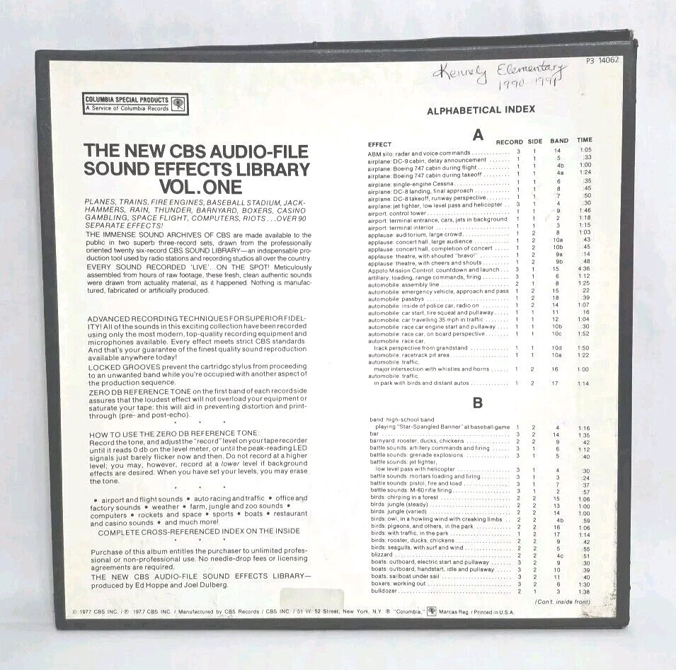 Vintage 1977 The New CBS Audio-File 90+ Sound Effects Library 3 Vinyl Record Set - Image 2 of 4