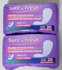 SET OF 2 Sure & Fresh Bladder Control Liners Light Unscented 20 Pads per