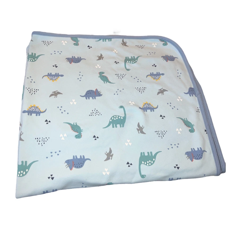 First Impressions Blue Dinosaurs Baby Blanket Lovey Cotton T-Rex Triceratops 28” - Image 2 of 4