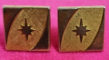 Vintage 1950s MCM SWANK Gold Tone Two-Tone Starburst Cuff Links Swivel Bar