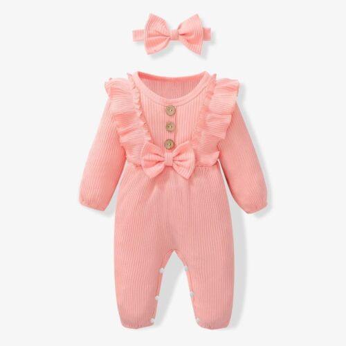 Baby Girl Pink Jumpsuit Size 9-12 Months Cotton Ribbed Jumpsuit With Headband