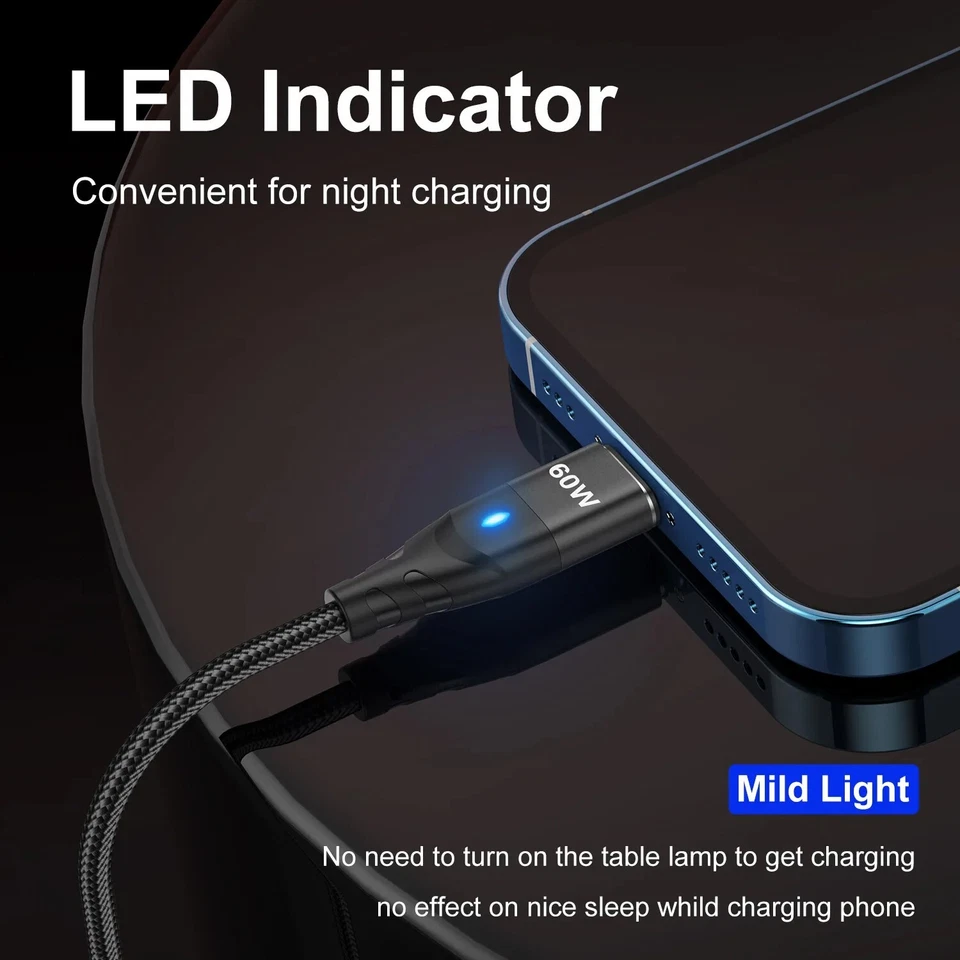 Cable magnético USB-C de 60 W 3 en 1 cargador rápido para iPhone Samsung Micro tipo C Foto 2 de 4