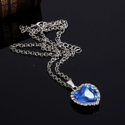 Titanic Herz des Ozeans blaue Steine CZ Kristall Halskette Anhänger Schmuck 18 Zoll - Bild 3 von 4