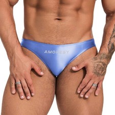 AMORESY Men Swimwear Briefs Shiny Glossy Underwear Ice Silky Stretch Underpants