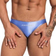 AMORESY Men Swimwear Briefs Shiny Glossy Underwear Ice Silky Stretch Underpants