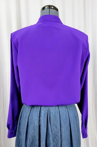 Vintage Yves St Clair Long Sleeved Purple Concealled Button Blouse Size 12 - Picture 12 of 19