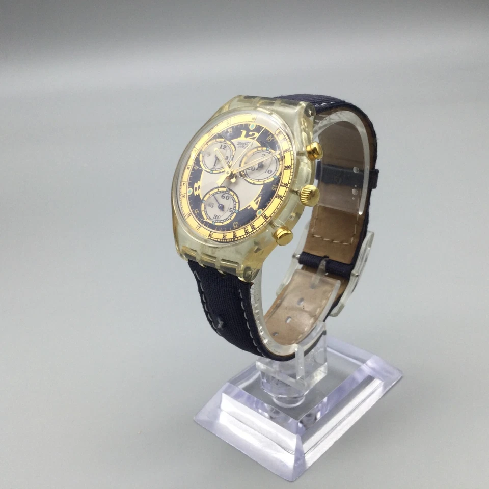 Reloj Swatch Blue Horizon Cronógrafo Hombre 37mm Tono Dorado Suizo Batería Nueva Foto 3 de 4