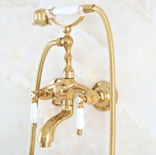 Gold Color Brass Clawfoot Bath Tub Faucet with Handshower - Wall Mount fna822