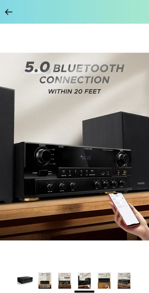 Starfavor Bluetooth Stereo Receiver w Phono Inputs, 2.1 Channel 500W Peak Power - Image 4 of 4