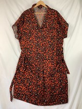 New Look Curves Leopard Print Rust Shirt Dress Plus Size UK 26 Short Sleeve Belt
