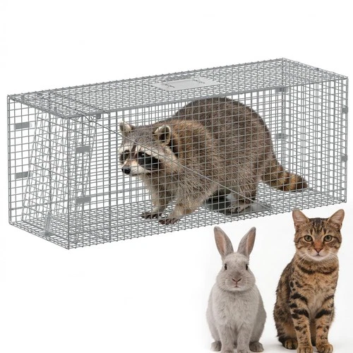 46" Humane Live Animal Trap Cage Foldable Steel w/Carry Handle Sensitive Trigger - product listing photo