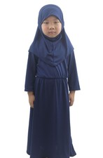 New Kid Girl's Muslim Suit Solid Color Maxi Dress With Hijabs Set Ethnic Clothes