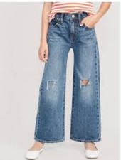 Old Navy Girls Size 8 High Rise Baggy Wide Leg Jeans Built-In Tough Distressed
