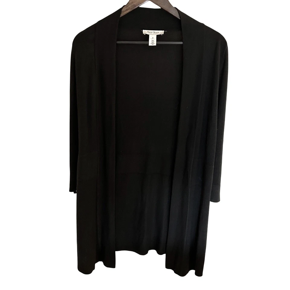 Cárdigan suéter negro mediano White House Black Market para mujer frente abierto Foto 3 de 4