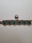 Vintage Taxco Mexico Silver Bracelet and Ring with Jade