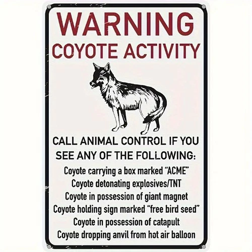 Vintage Coyote Activity Warning Tin Metal Signs Home Décor Iron Wall Art, Durabl