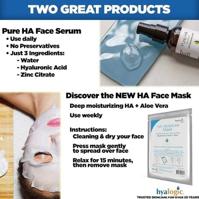 Hyalogic Pure HA Face Serum 1 oz with 1 Hyaluronic Acid Facial Mask  Sensitiv...